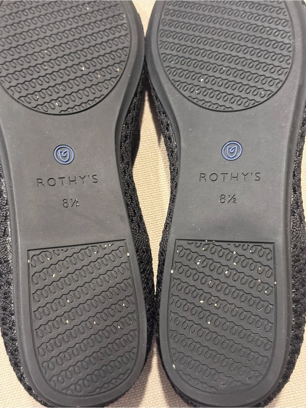 Rothy’s - The Point - Black Knit Flats with Blue Heel Trim- Shrunk / Fits Like 8